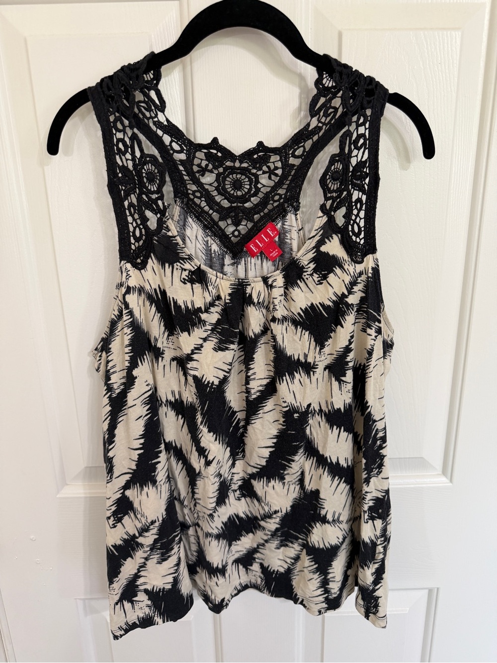 ELLE L Black Cream Crochet Lace Racerback Tank Pima Cotton Modal Y2K Boho